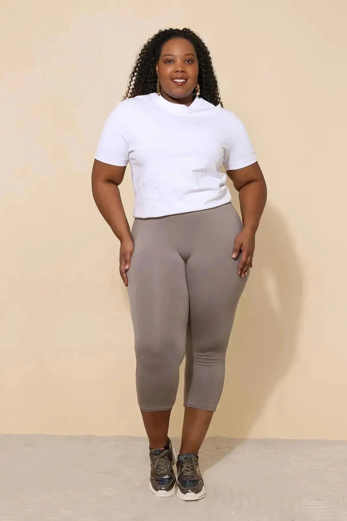 Legging Court 3/4 -Taupe- Extensible YOPHIY CURVES