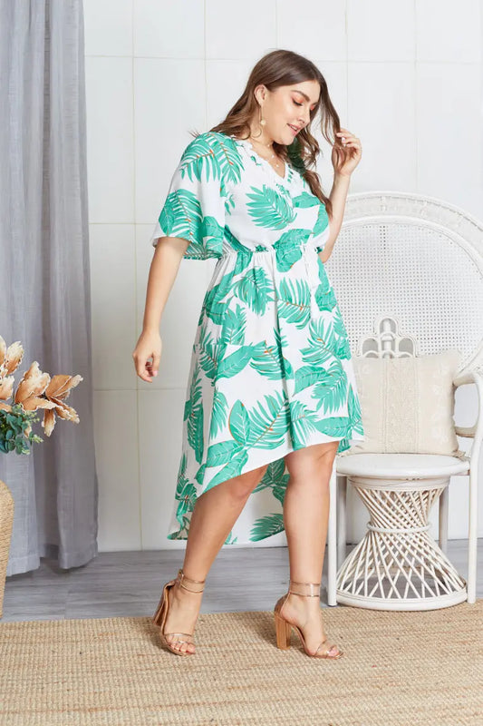 Robe Blanche à Motifs Tropical Blanc Vert PRETTY SUMMER