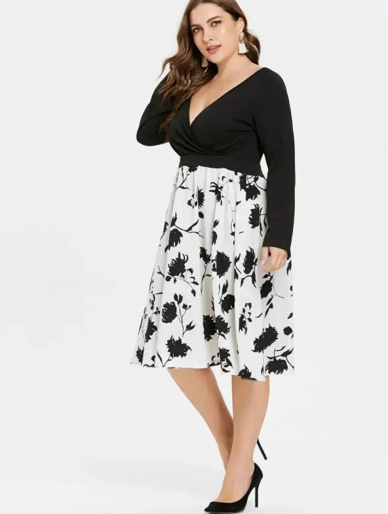 Robe Habillée Noire et Blanche à Motifs Fleuris PRETTY SUMMER