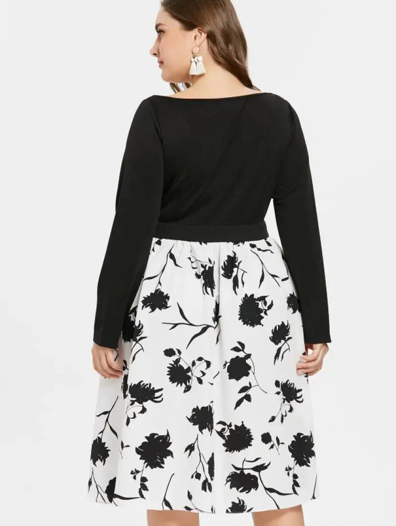 Robe Habillée Noire et Blanche à Motifs Fleuris PRETTY SUMMER