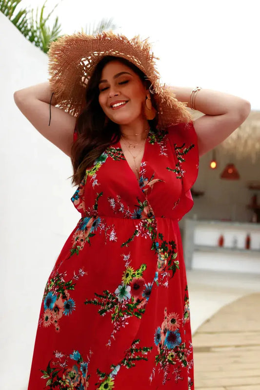 Robe Légère Rouge- Motifs Floral YOPHIY CURVES