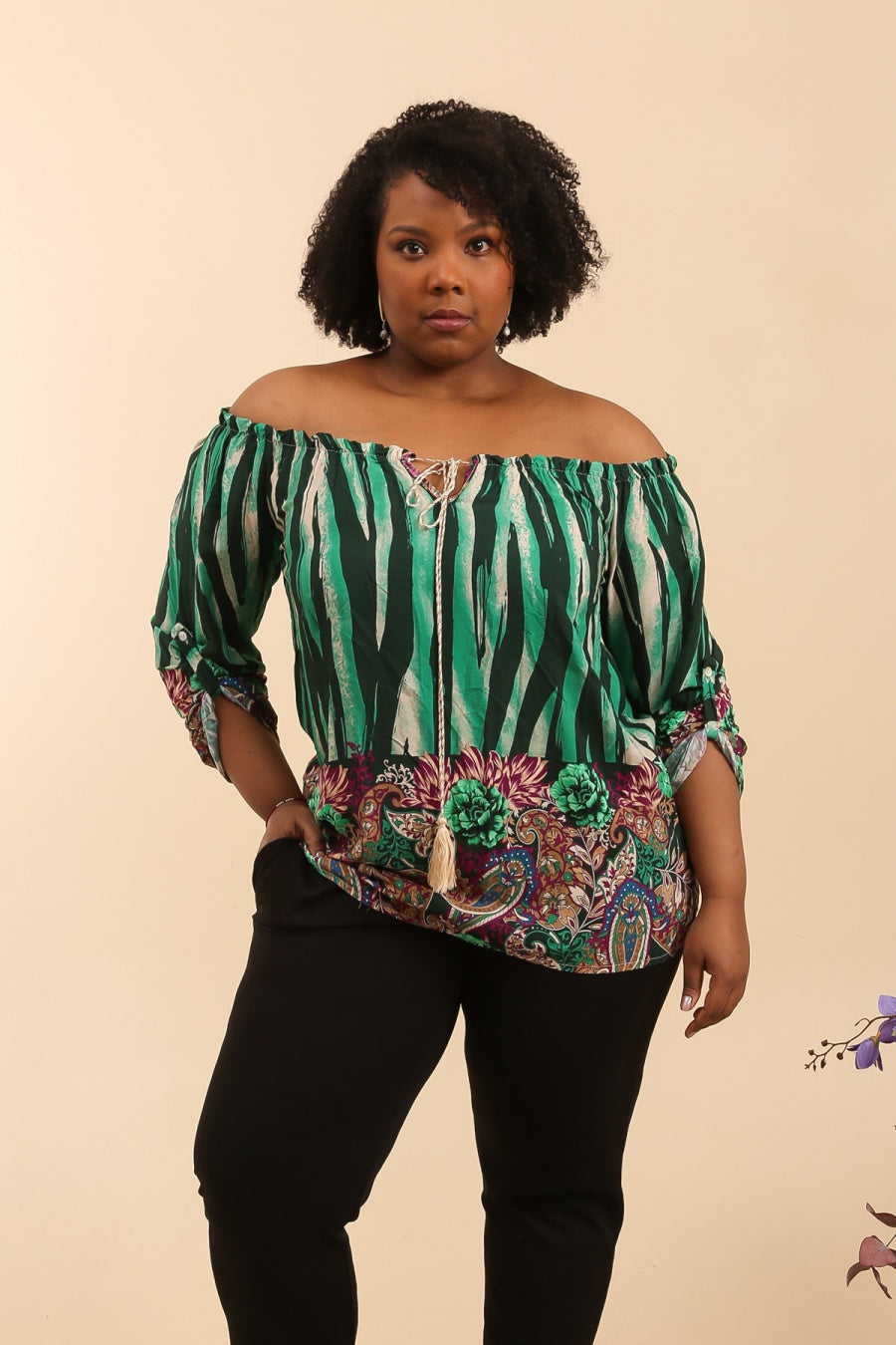 Blouse Verte Epaules Dénudées - YOPHIY CURVES YOPHIY CURVES YOPHIY CURVES
