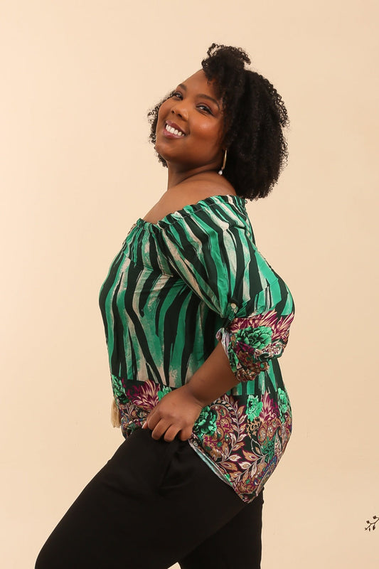 Blouse Verte Epaules Dénudées - YOPHIY CURVES YOPHIY CURVES YOPHIY CURVES