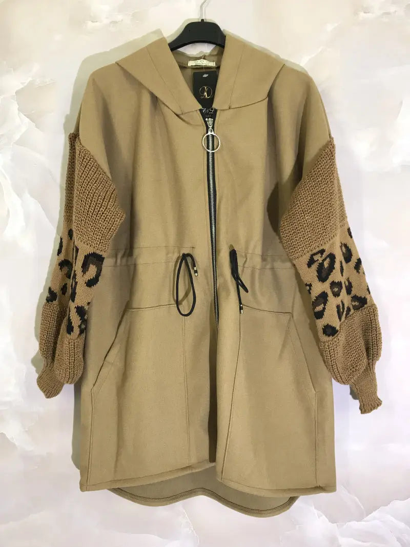 Manteau bi-matière avec manches en tricot imprimé léopard YOPHIY CURVES YOPHIY CURVES