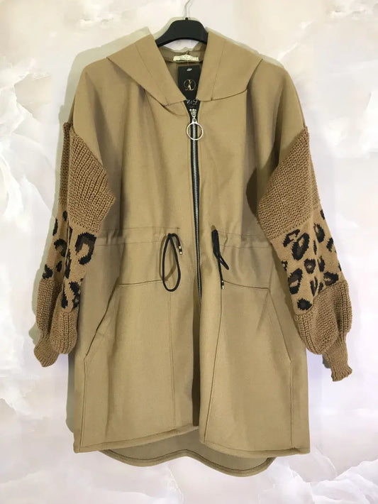 Manteau bi-matière avec manches en tricot imprimé léopard YOPHIY CURVES YOPHIY CURVES