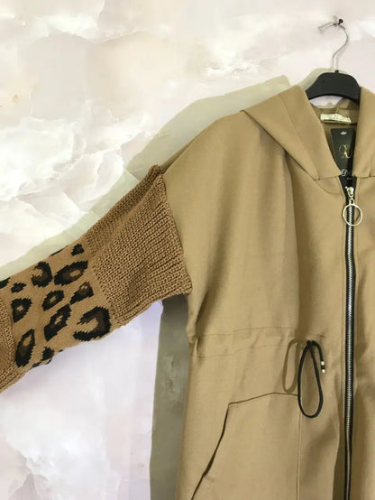 Manteau bi-matière avec manches en tricot imprimé léopard YOPHIY CURVES YOPHIY CURVES