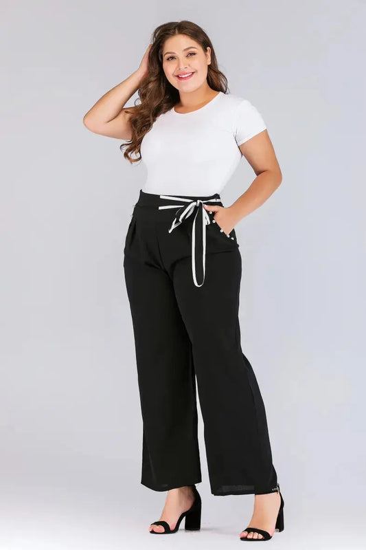 *Pantalon Noir- Taille haute- ceinture PRETTY SUMMER