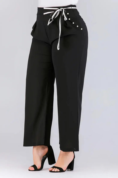 *Pantalon Noir- Taille haute- ceinture PRETTY SUMMER