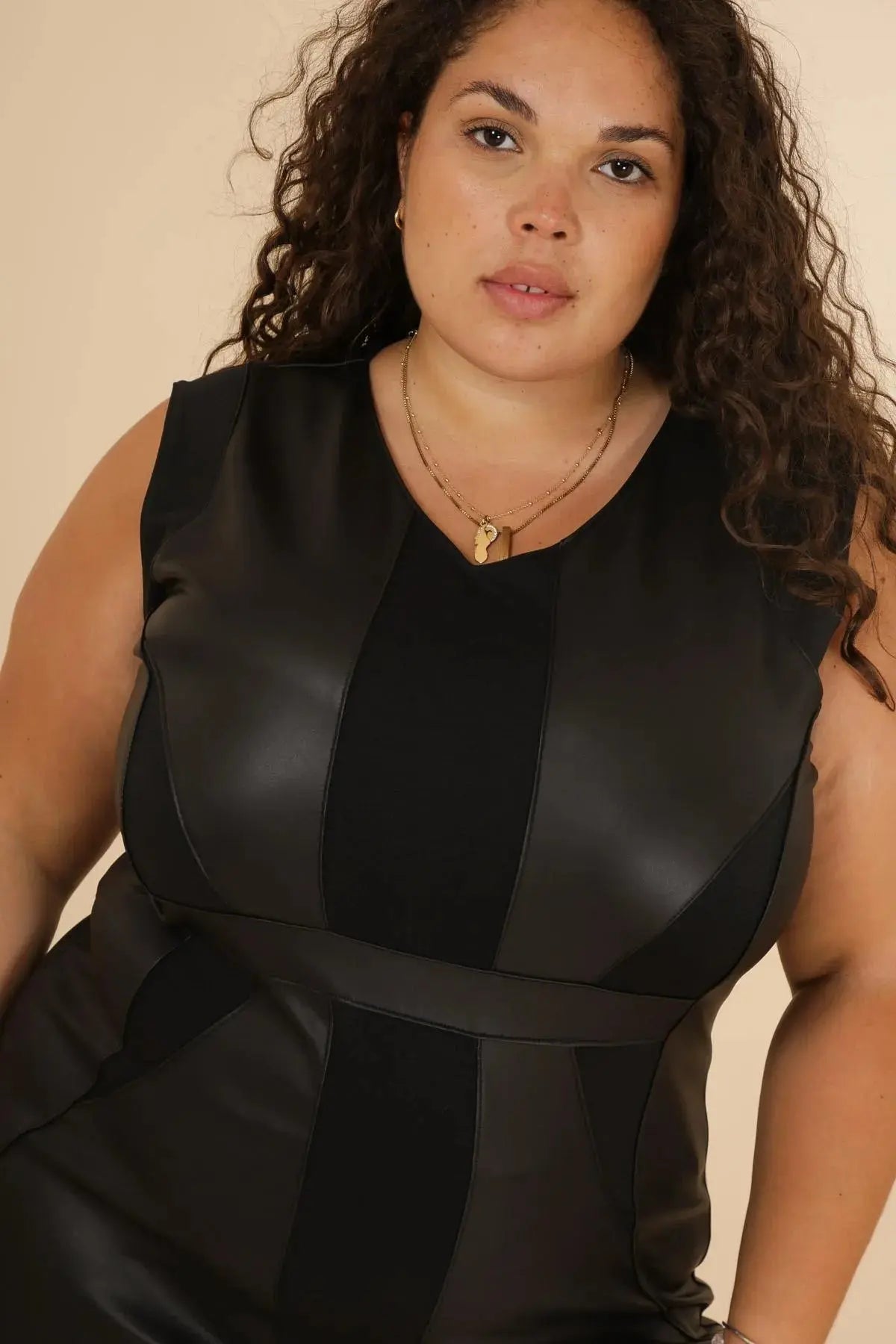 Robe Suedine Bi matiere Noir Midi YOPHIY CURVES