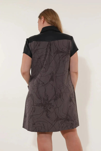 Robe en Simili Cuir Bi matière - Noir - Chocolat Motif VETI STYLE