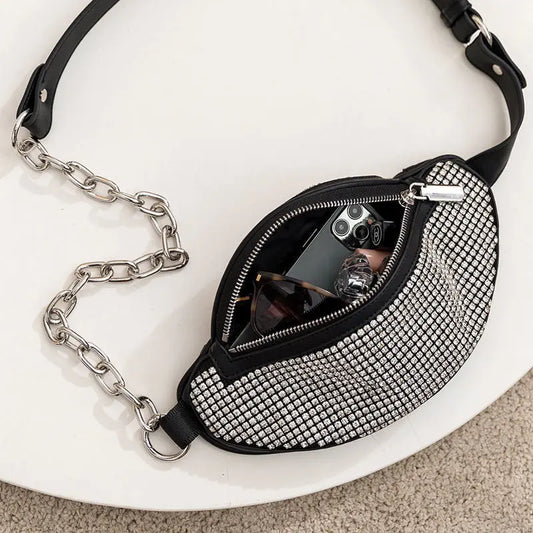 Sac Banane Strass- Argent- Bandoulière avec Chaîne YOPHIY CURVES YOPHIY CURVES