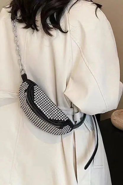 Sac Banane Strass- Argent- Bandoulière avec Chaîne YOPHIY CURVES