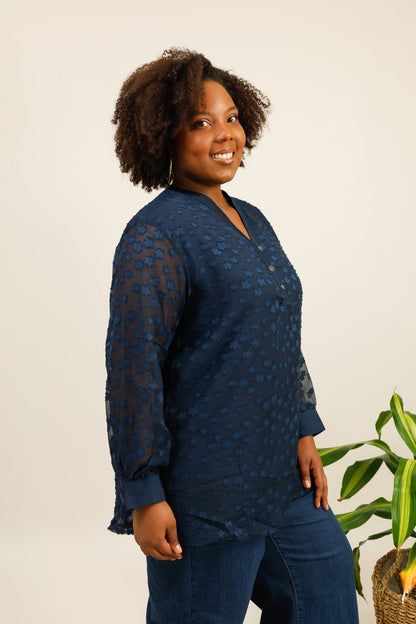 Chemise Bleu Marine Large - Manches Transparentes Motifs YOPHIY CURVES YOPHIY CURVES