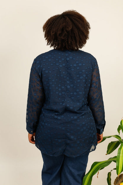 Chemise Bleu Marine Large - Manches Transparentes Motifs YOPHIY CURVES YOPHIY CURVES