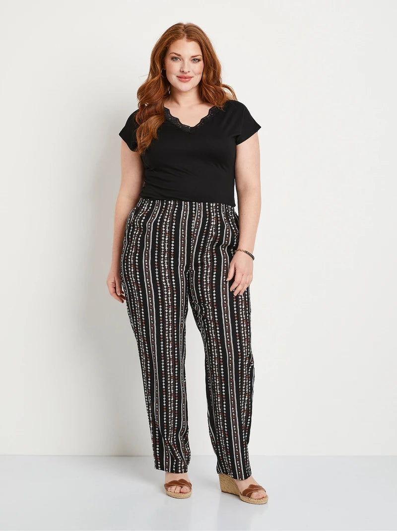 Pantalon Noir Léger- Imprimé YOPHIY CURVES YOPHIY CURVES