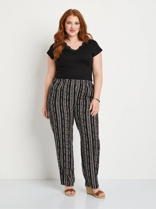 Pantalon Noir Léger- Imprimé YOPHIY CURVES YOPHIY CURVES